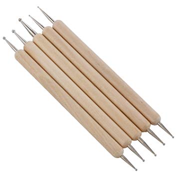 Asint 5 Pcs Double Ended Stainless Steel Ball Stylus Wooden Tool Set For Clay, Pottery, Ceramic-0