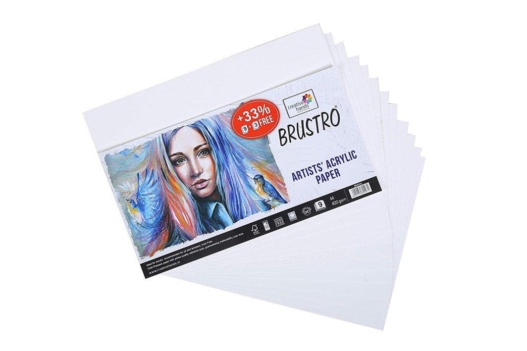 Brustro A4 Artists' Acrylic 400 Gsm Paper 9+3 Sheets-0