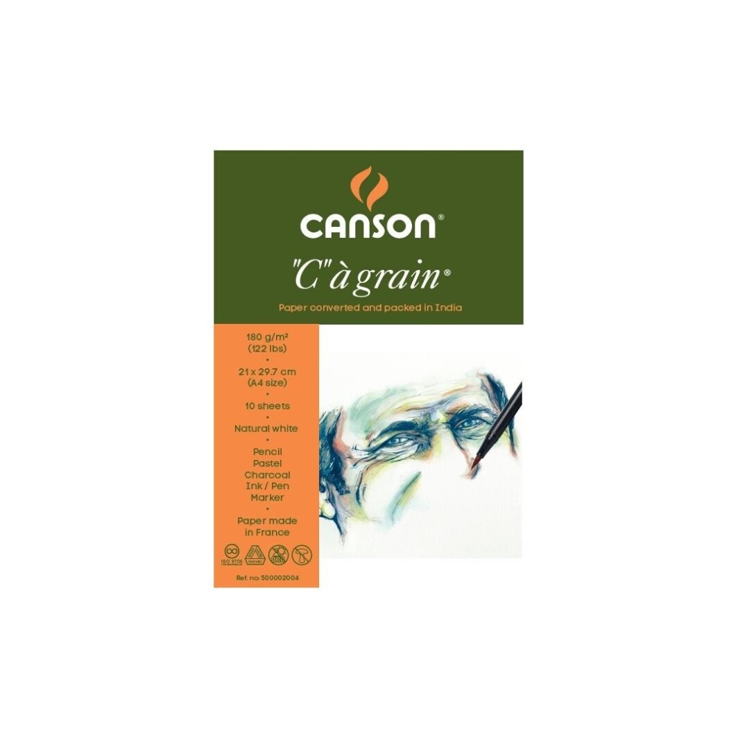 Canson C A' Grain 180 Gsm A4 Pack Of 10 Fine Grain Sheets (21 x 29.7cm) ( Pack of 2)-0