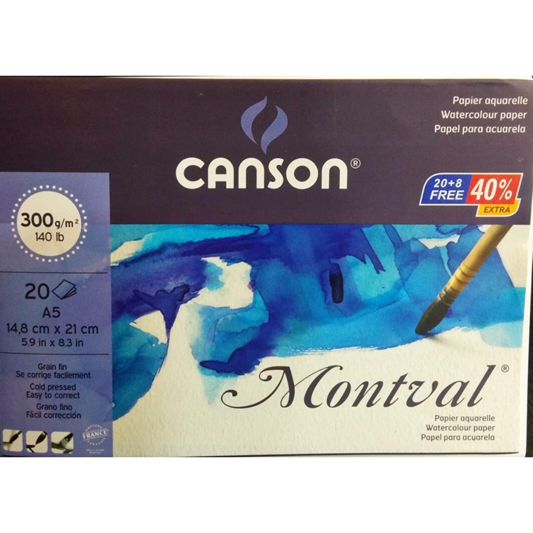 Canson Montval Water Colour Paper 300Gsm Cold Pressed A5 Size 28 Sheets-0