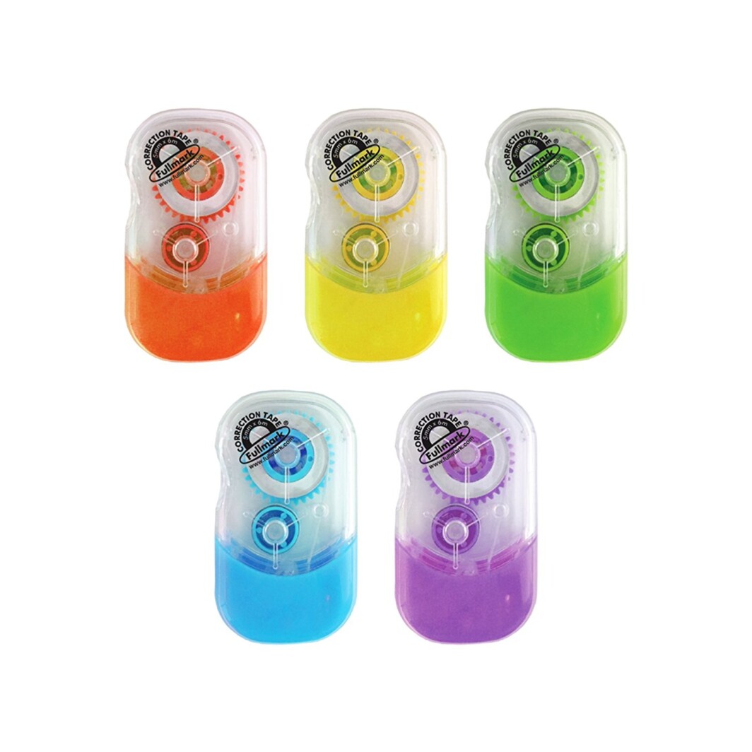 Fullmark Correction Tape Model E, 5mm X 6m Each, 5-Pack ( Assorted Color )-0