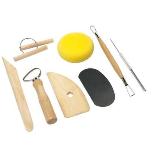 Asint 8 Piece Wood And Metal Pottery Toolkit Clay Kit Sponge-0