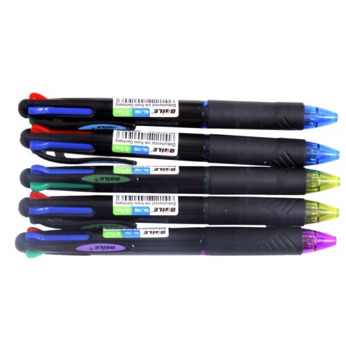 Asint Four In One , 0.7mm Color Ball Point Pen With Rubber Grip Set Of 5-0