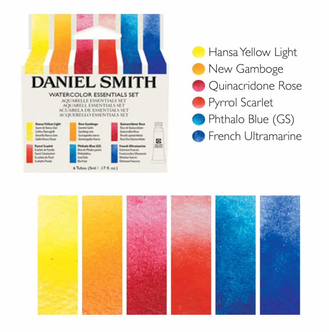 Daniel Smith Essentials Introductory Watercolor Set of 6 tubes swatch
