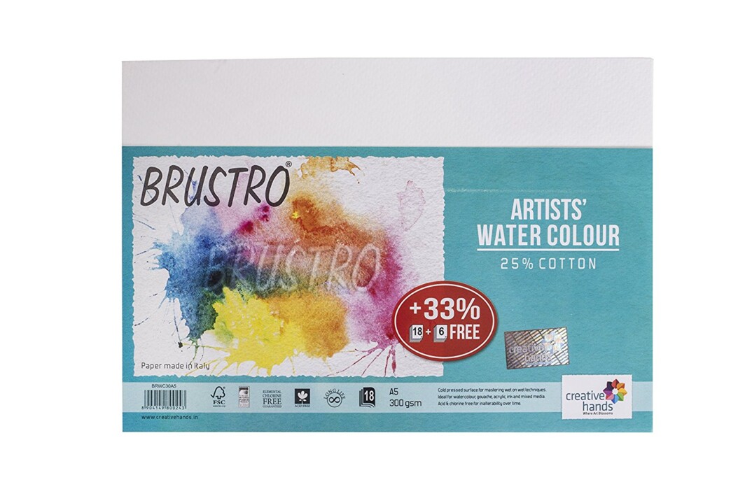 Brustro Artists' Watercolour Paper 300 GSM A5 - 25% cotton, CP 2 Packets (Each Packet Contains 18 + 6 Sheets Free) -0