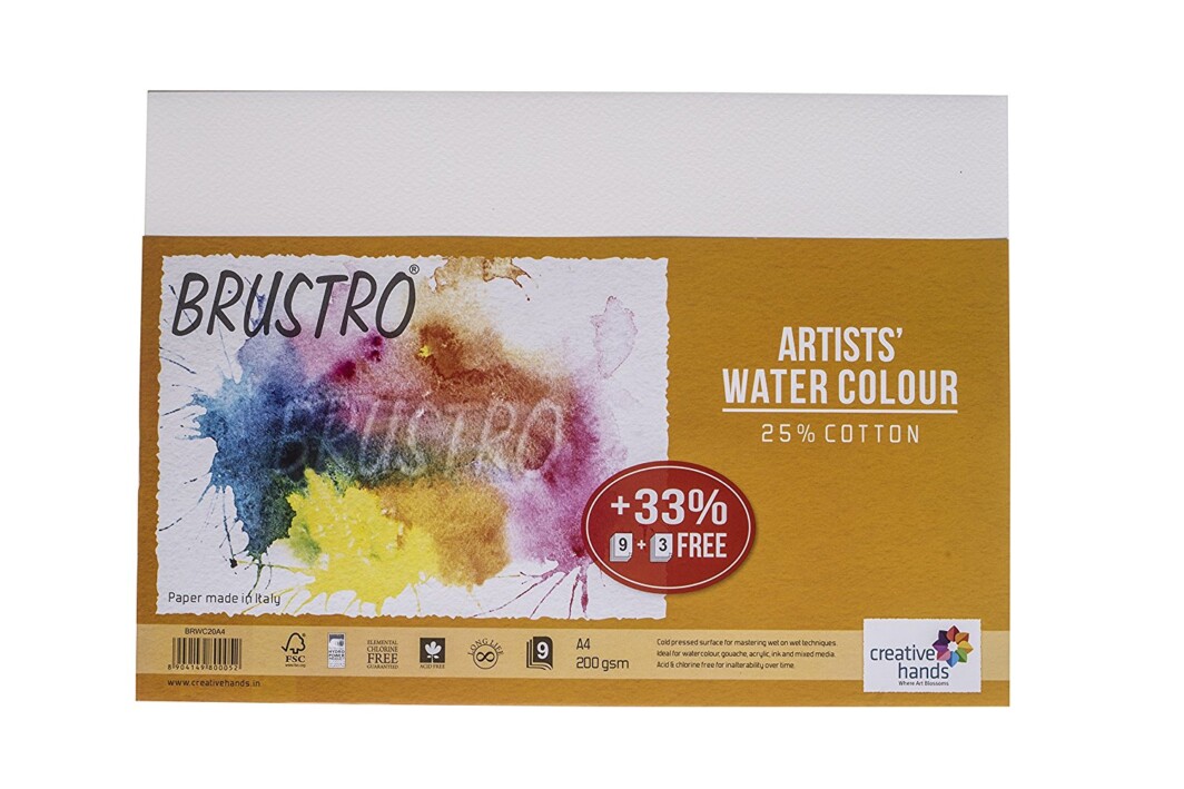 Brustro Artists' Watercolour Paper 200 GSM A4- 25% cotton CP Packets (Each Packet Contains 9 + 3 Sheets Free) -0