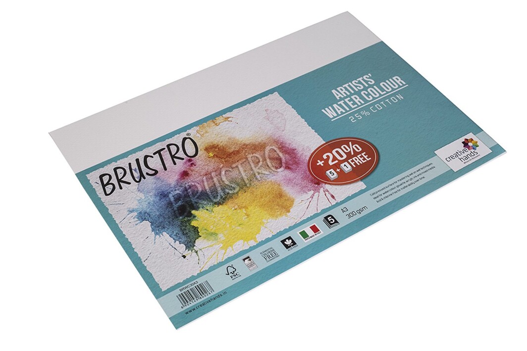 Brustro Artists' Watercolour Paper 300 GSM A3 -25% cotton, (Each Packet Contains 5+1 sheet)-2121