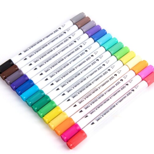 STA14Pcs Colors Gradient Dual Tip Art Marker Set Water Soluble Double Color Brush Artist Marker Pen For Design Manga Comi-0