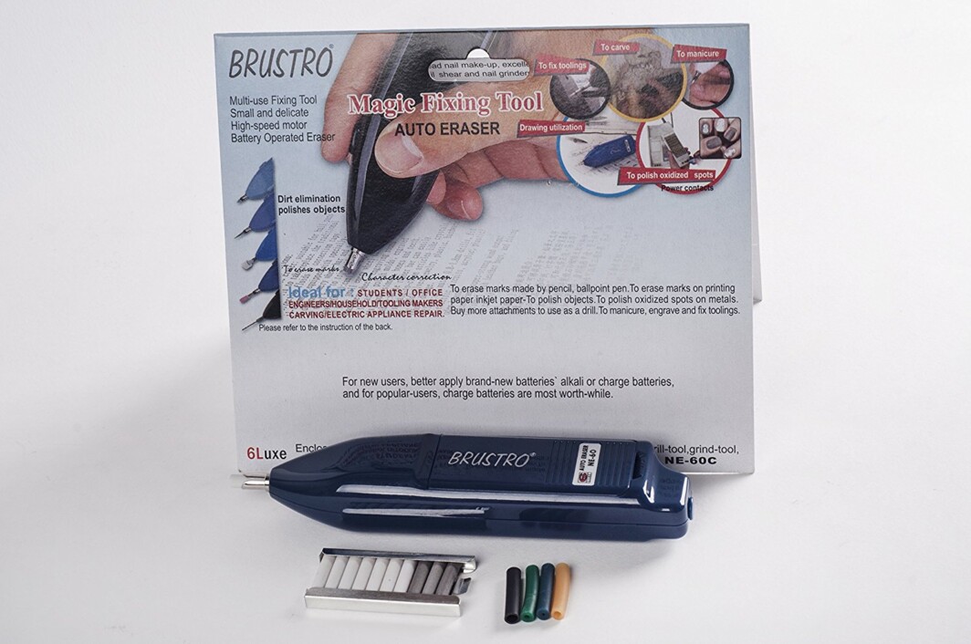 BRUSTRO Battery Operated Automatic Eraser Kit With 10 Replacement Eraser Refills And 4 Plastic Tubes-2593