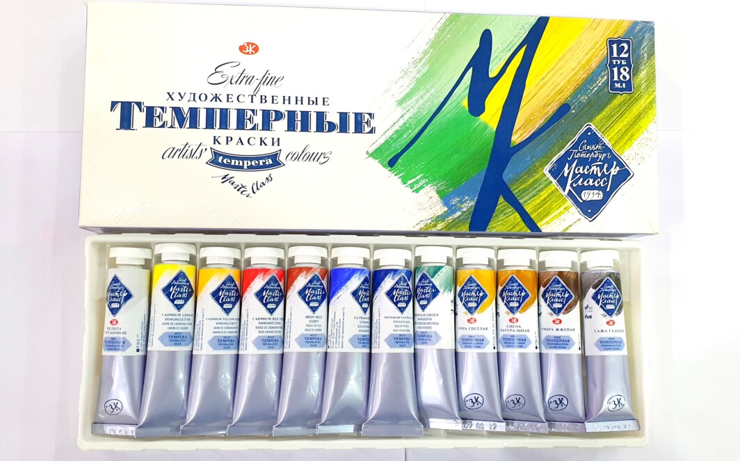 White nights extra-fine artistsTempera colours Set "MASTER-CLASS" 12 colours in 18 ml tubes-0