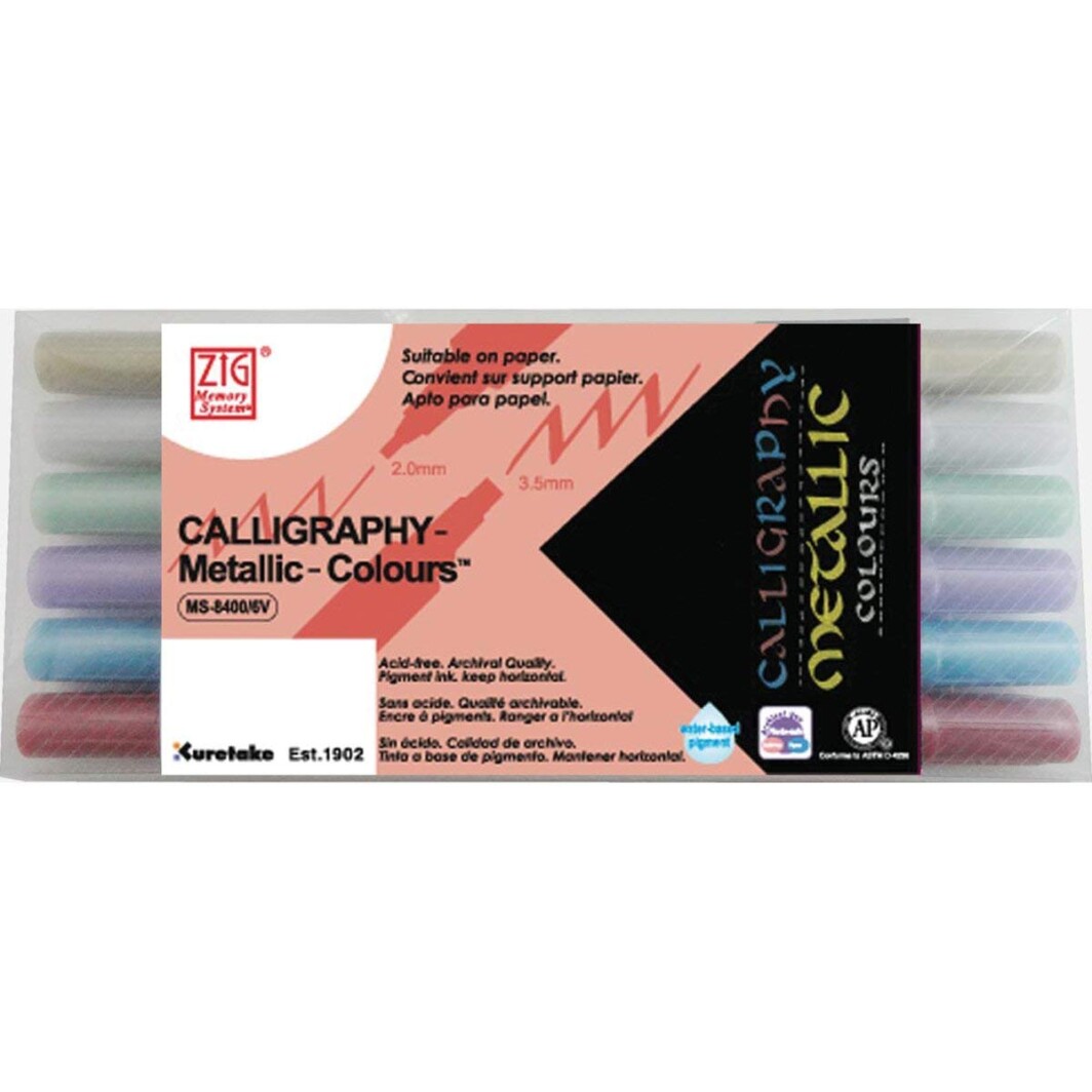 Zig Memory System Calligraphy Metallic Dual Tip Marker, 6-Pack-2777