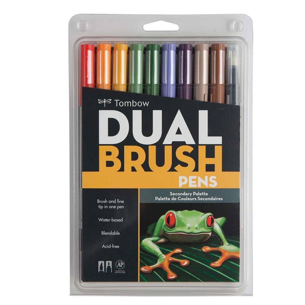 Tombow Dual Brush Pen Set, 10-Pack, Secondary Colors (56168)-0