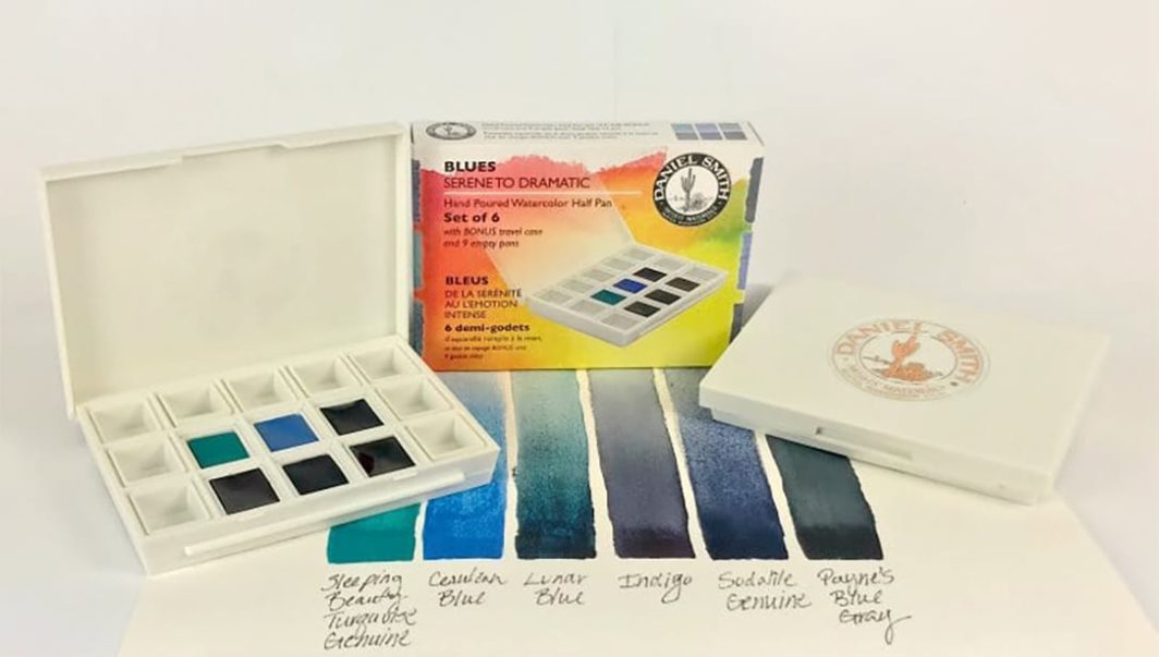 DANIEL SMITH Blues Serene to Dramatic Hand Poured Watercolor Half Pan Set of 6 swatch