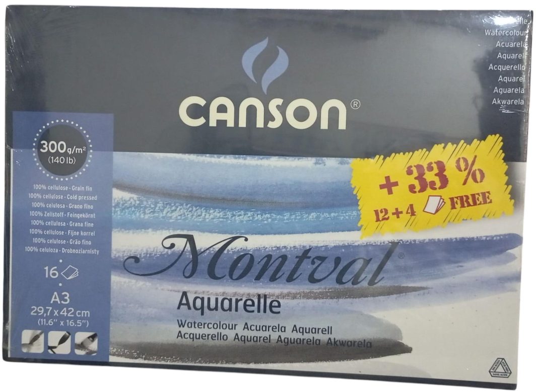 Canson Montval Pad 300 Gsm Fine Grain Cold Pressed 16 Sheets A3 (29.7x42cm)