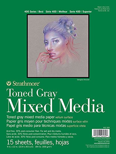 Strathmore 462-311 400 Series Toned Gray Mixed Media Pad, 11"x14" Glue Bound, 15 Sheets per Pad-0