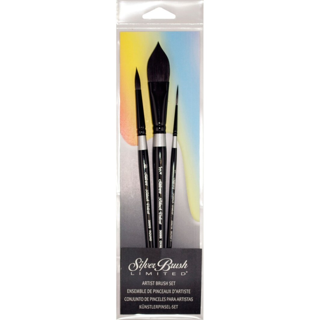 Silver Brush WC-3000S Black Velvet Watercolor Short Handle Brush Set, 3 Per Pack-0