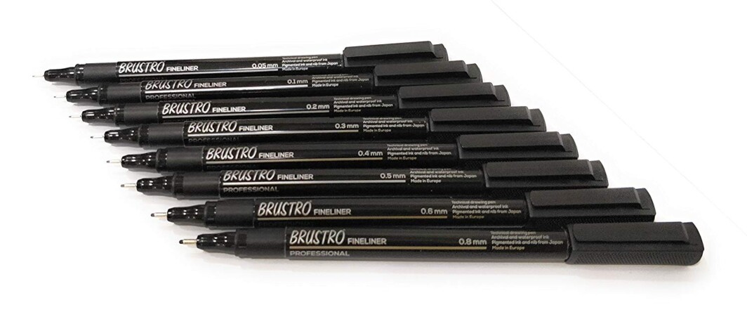 Brustro Professional Pigment Based Fineliner Set of 8 (8 tip sizes of Black And Archival Waterproof UV Resistant Ink)-3357