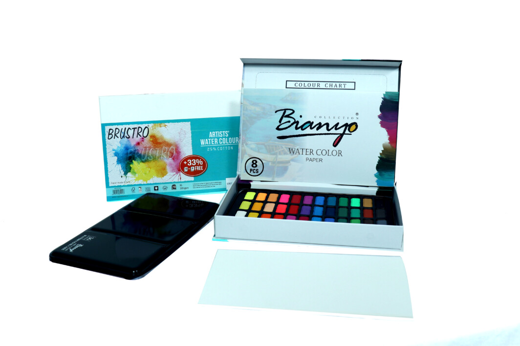 Bianyo Watercolor Paint Set - 36 Watercolors Field Sketch Set With Brustro Artists' Watercolour Paper 300 GSM A5 - 25% cotton, CP 1 Packets-0