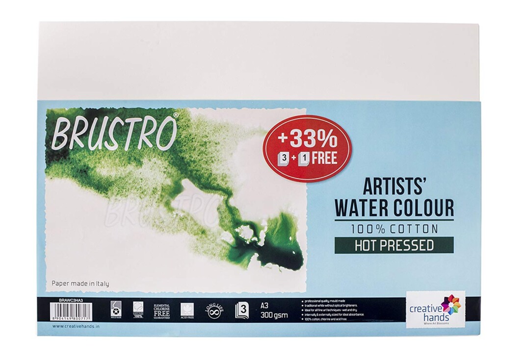 Brustro Artists' Watercolour Papers 100% cotton 300 GSM A3 HP (3+1 sheets)-0