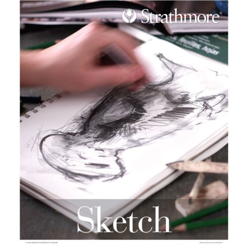 Strathmore 200 Series Sketch 5.5''x8.5'' White Fine Tooth 74 GSM Paper, Short-Side Tape Bound Pad of 100 Sheets-3758
