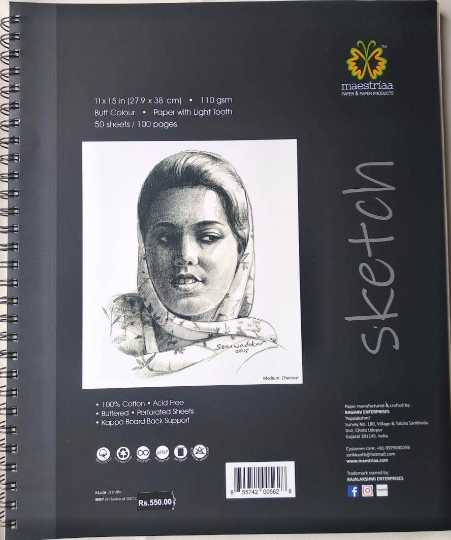 Maestriaa Wiro Sketch Pad 11 X 15 In 110 gsm Buff Colour Paper With Light Tooth 50 Sheets -0