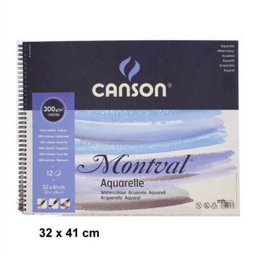 Canson Montval Aquarelle Watercolour spiral paper pads 12 sheets, 300gsm 140lb 32cm X 41 cm (Cold Press)-0