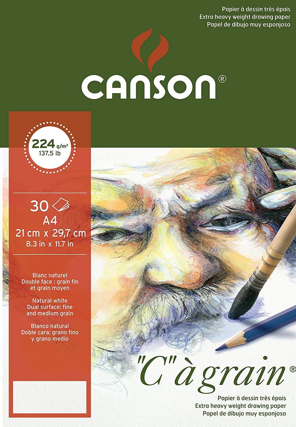 A4 pad including 30 sheets fine grain texture Canson C a Grain 224gsm Heavyweight drawing paper 