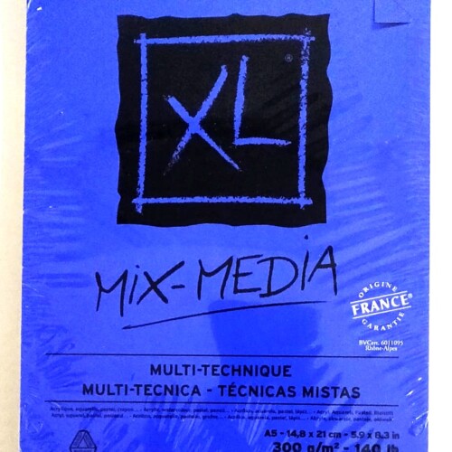 Canson XL Series Mix Media Paper Pad 300gsm-140lb, Heavyweight, medium grain, Side Wire Bound, A5 15 Sheets-0