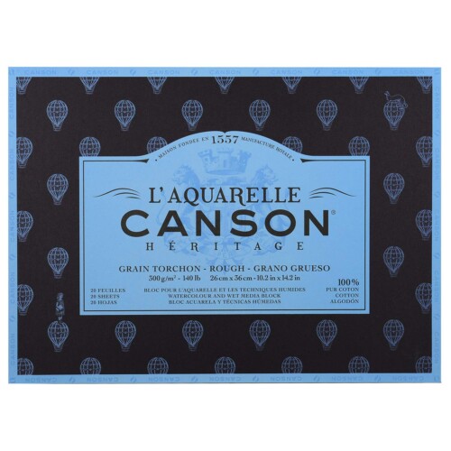 Canson Heritage Watercolour Block - 20 Sheets - 300gsm - 10" x 14" (26 x 36cm) - ROUGH-0
