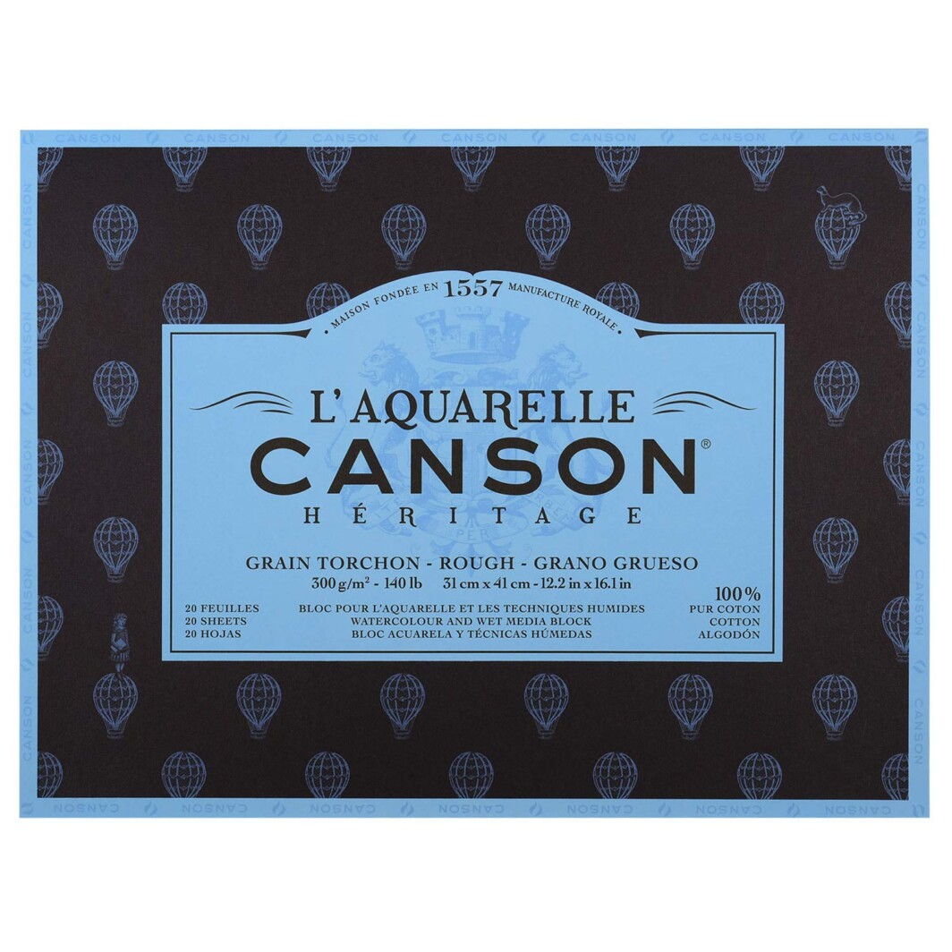 Canson Heritage Watercolour Block - 20 Sheets - 300gsm - 12" x 16" (31 x 41cm) - ROUGH-0