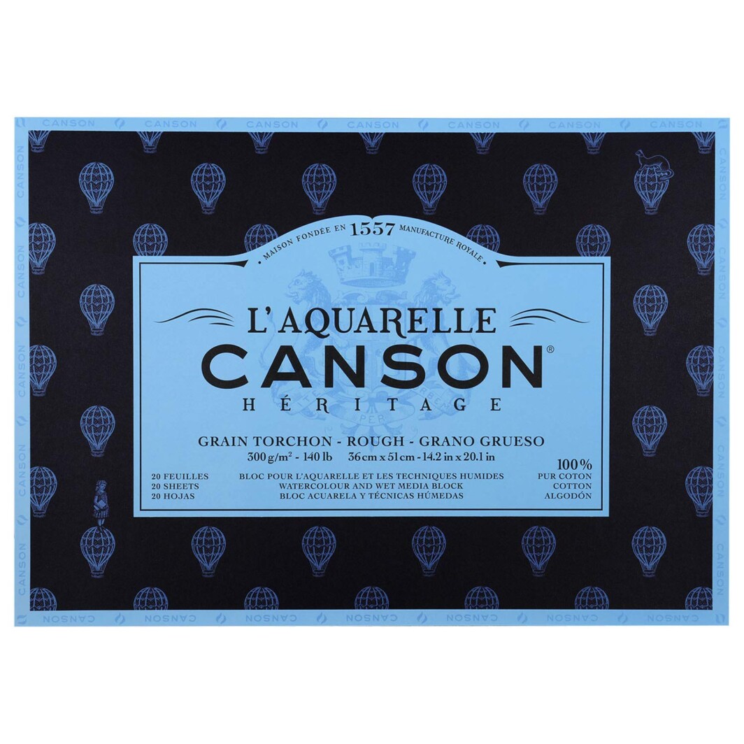 Canson Heritage Watercolour Block - 20 Sheets - 300gsm - 14" x 20" (36 x 51cm) - ROUGH-0