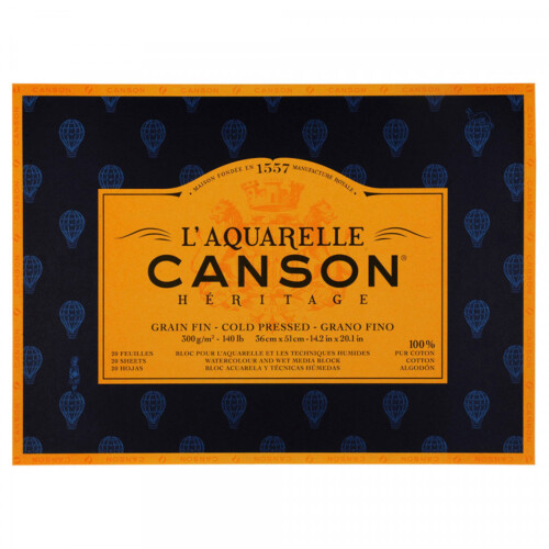 CANSON HERITAGE WATERCOLOUR PAPER BLOCK 300GSM 36X51CM 20 SHEETS COLD PRESSED-0