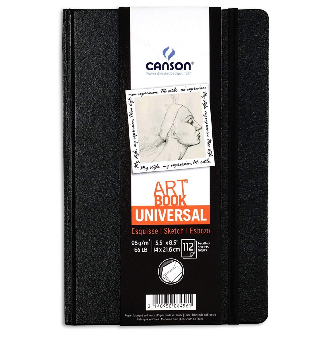 Canson Universal Art Book, Blank Acid Free Paper with Pocket, Elastic Closure and Stitch Binding, Hardbound, 65 Pound, 5.5 x 8.5 Inch, 112 Sheets-0
