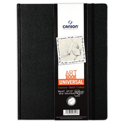 Canson Universal Art Book, Blank Acid Free Paper with Pocket, Elastic Closure and Stitch Binding, Hardbound, 65 Pound, 8.5 x 11 Inch, 112 Sheets-0