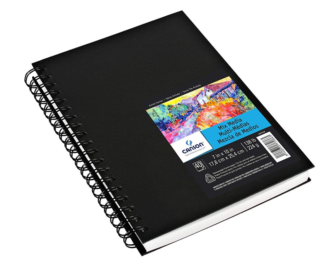 Canson Mix Media Art Book, Heavyweight French Paper, Double Sided Fine and Medium Texture, Side Wire Bound, 138 Pound, 5.5 x 8.5 Inch, 40 Sheets-0