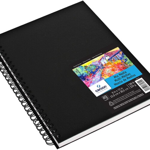Canson Mix Media Art Book, Heavyweight French Paper, Double Sided Fine and Medium Texture, Side Wire Bound, 138 Pound, 9 x 12 Inch, 40 Sheets-0
