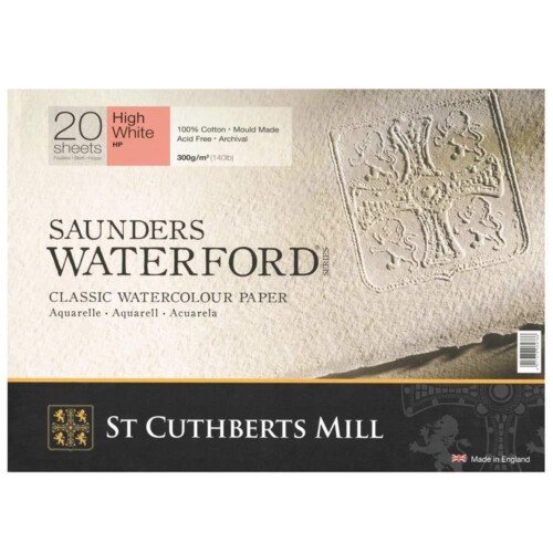 Saunders High White Saunders Waterford Block 300gsm 310 x 230 mm (9" x 12") 20 Sheets Hot Pressed-0
