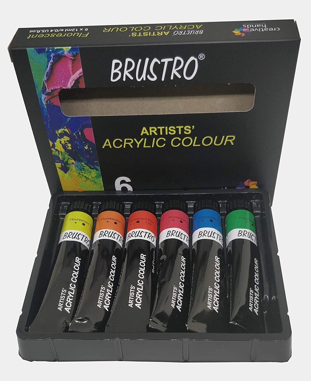 BRUSTRO Artists’ Acrylic Colour Set of 6 Fluorescent Colours X 12ML Tubes-5026