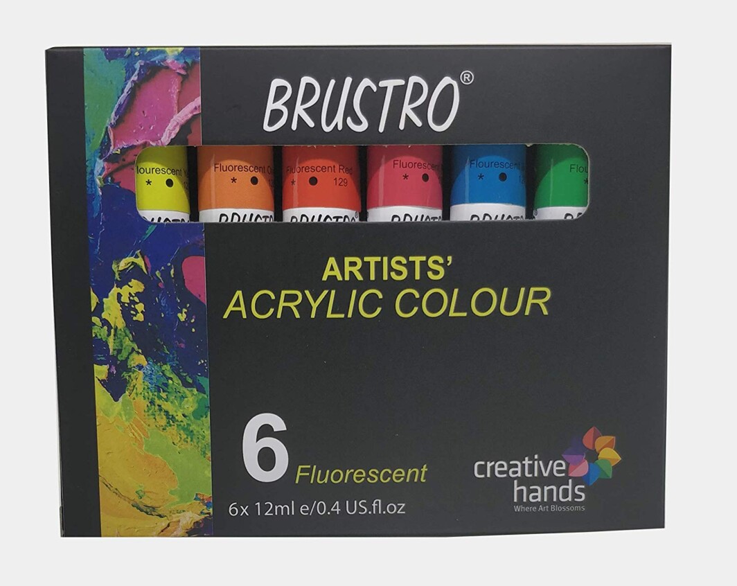 BRUSTRO Artists’ Acrylic Colour Set of 6 Fluorescent Colours X 12ML Tubes-0