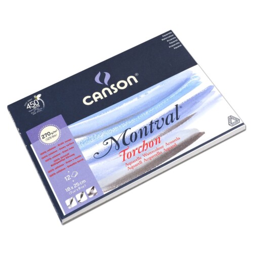 Canson Montval 270gsm watercolour practice paper pad including 12 sheets, size:18x25cm, natural white and Snowy grain texture-0
