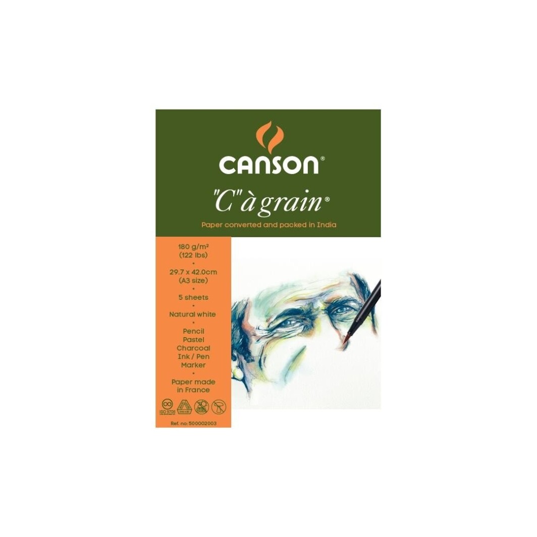 Canson C a' grain 180 GSM A3 Pack of 5 Fine Grain Sheets (Pack of 2 )-0