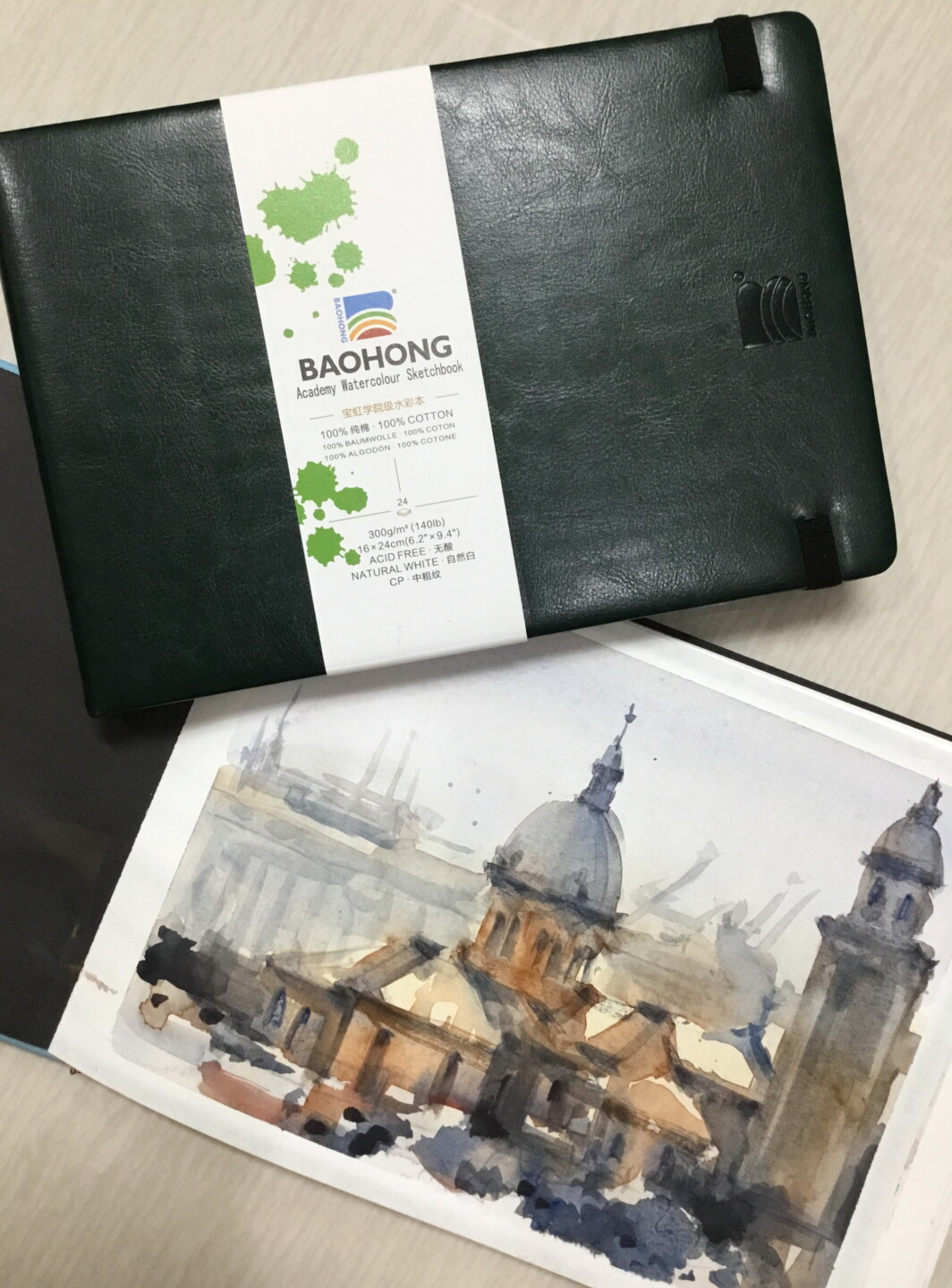 BAOHONG Watercolor Sketchbook 3.5 x 5.5 inch (9 cm x 14 cm) HARDCOVER Academy grade Watercolour Sketchbook Urban Sketching - 300 gsm Cold pressed, 24 sheets, 100% Cotton ACID-FREE-0