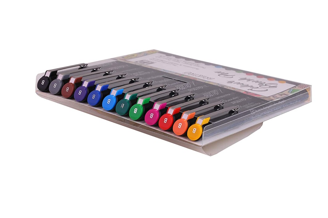 BRUSTRO Colour Brush Pens Set of 12 (Pigment based, Hard tip brush pen) Flexible tip for lettering and drawing techniques.-6309