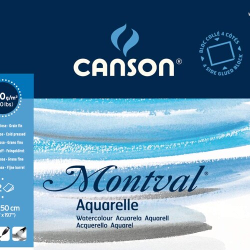 Canson Montval 40x50cm Natural White Cold Pressed 300 GSM Watercolour Paper, Glued on 4 Sides (Block of 12 Sheets)-0