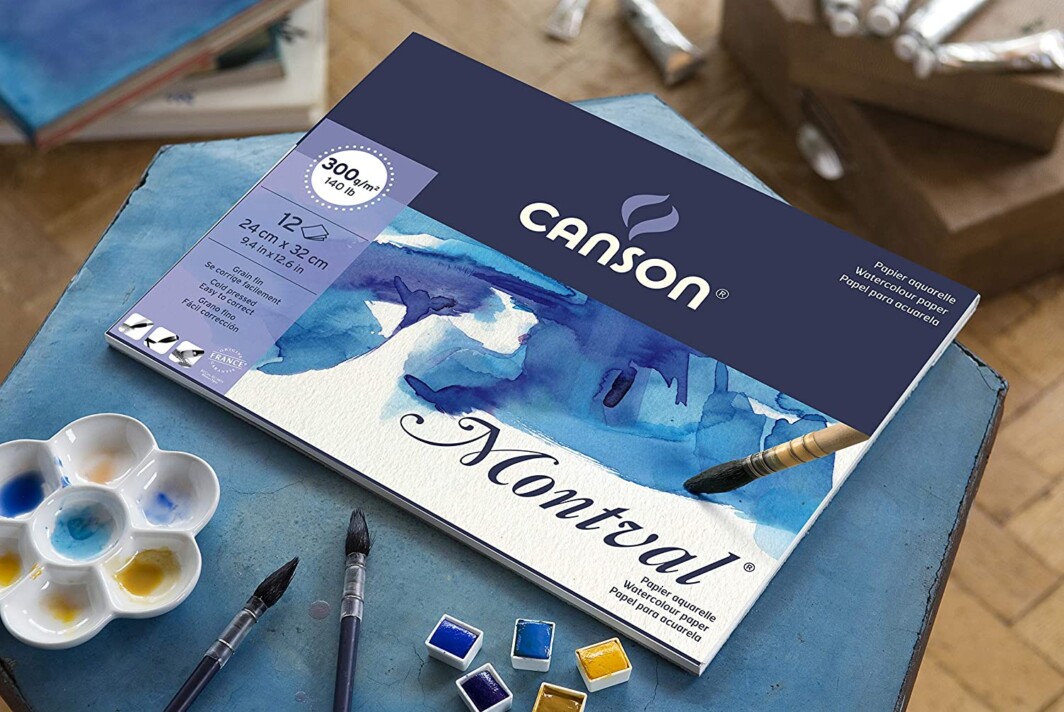 Canson Montval 40x50cm Natural White Cold Pressed 300 GSM Watercolour Paper, Glued on 4 Sides (Block of 12 Sheets)-6586