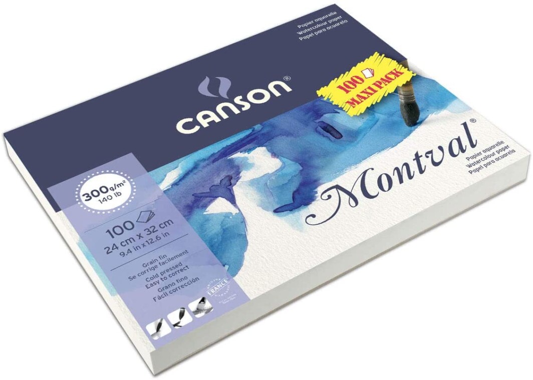 Canson Montval 300gsm Watercolour Practice Paper pad Including 100 Sheets, Size:29,7x42cm, Natural White and Cold Pressed (Not)-0