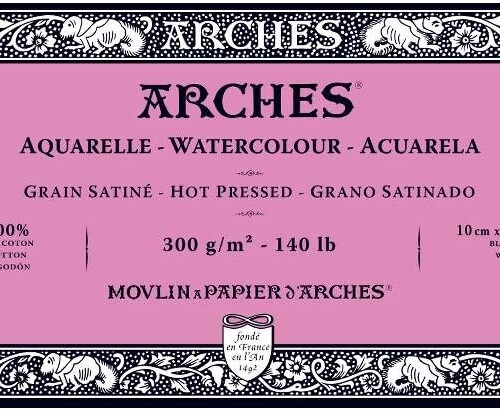 Arches Watercolour Block, 300 gsm, Hot pressed, 10 x 25 cm, Wood, White-0