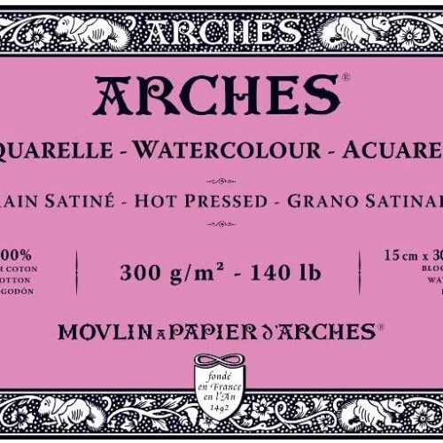 Arches Watercolour Block, 300 GSM, Hot Pressed, 15 x 30 cm, Wood, White-0