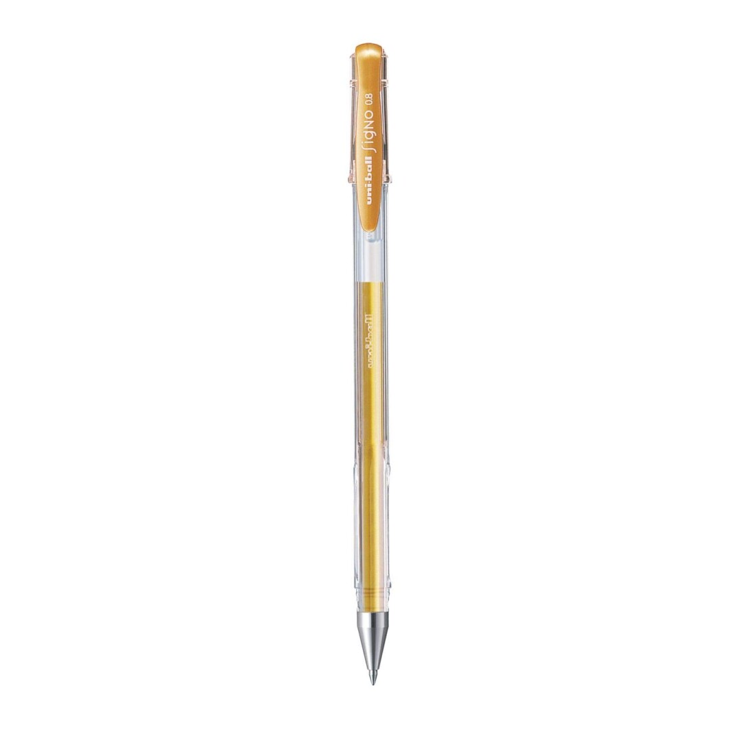 Uni-ball UM 100 Signo Gel Pen (0.8mm, Transparent Body, Gold Ink, Pack of 1)-0