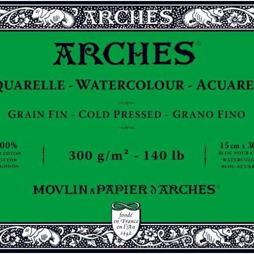 Arches Watercolor Paper Block, Cold Press, 5.9" x 11.8", 140 pound-0